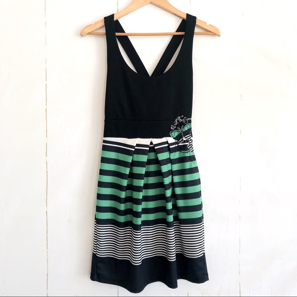 Desigual Black & Green Striped Knit Dress